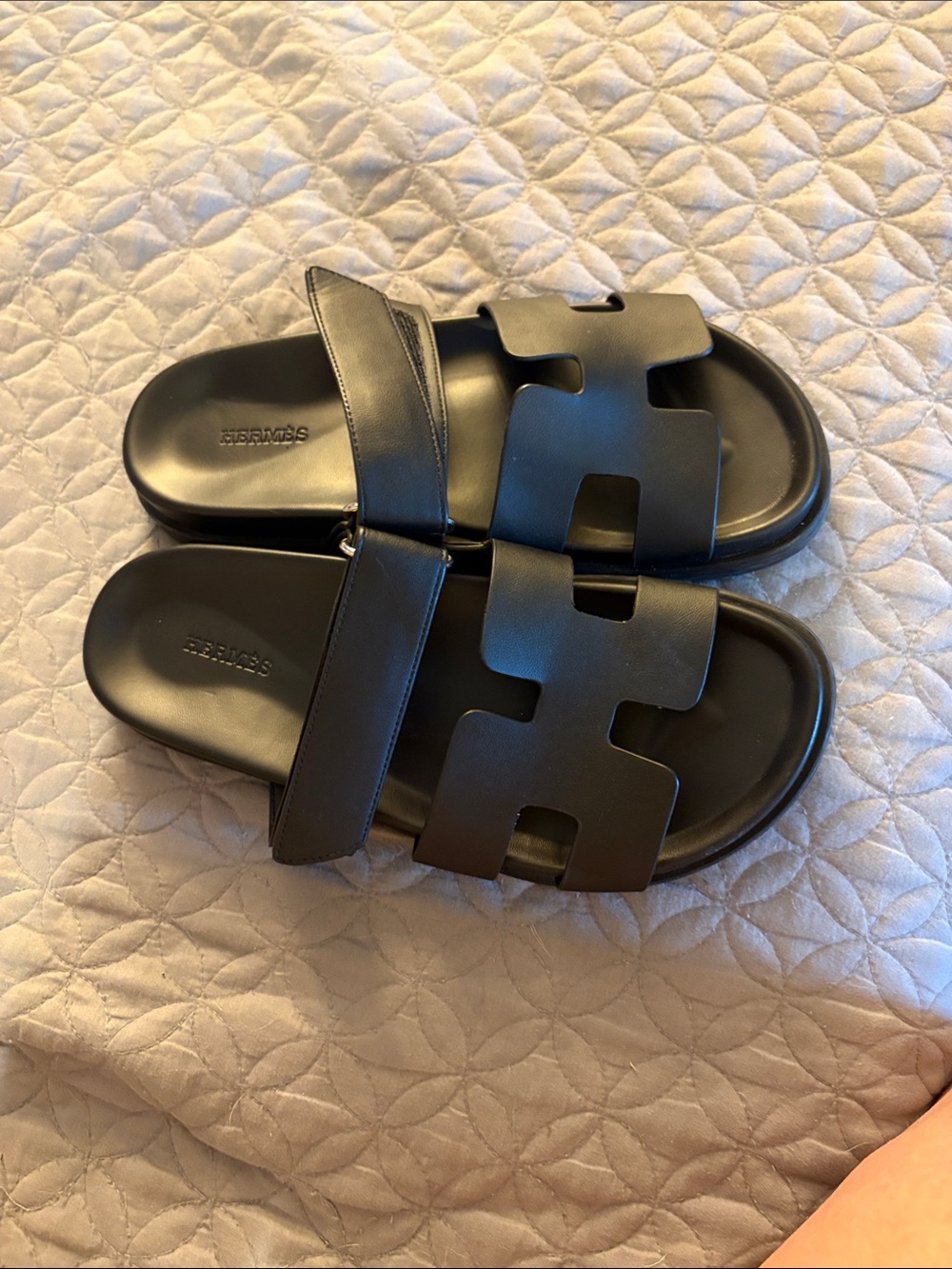 Hermes Black Women's Leather Slide Sandals